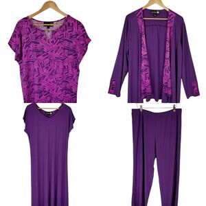 Antthony Original 4 Piece Set Dress Stretch Knit Top Pants Cardigan Purple PXL